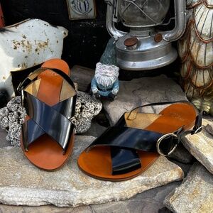 J.Crew Black Leather Cross Strap Slingback Sandals.